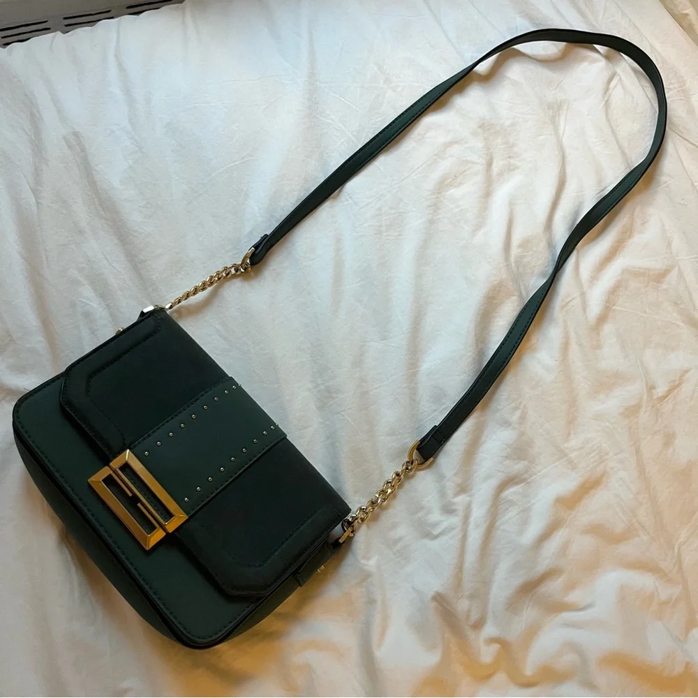 Topshop Emerald Green and Gold Studded Crossbody Bag
